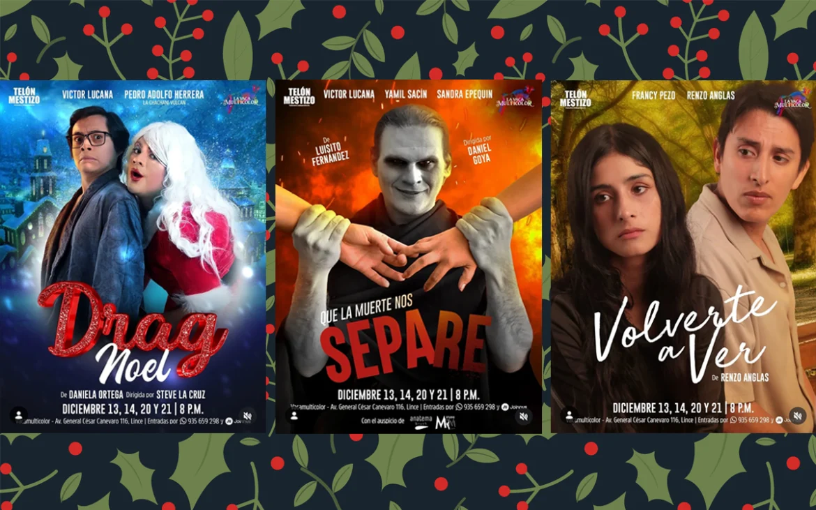 Afiche de las tres obras teatrales de Telón Mestizo que conforman Navidad de segundas oportunidades
