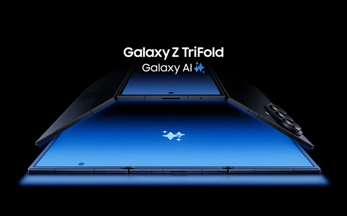 Galaxy Z TriFold con Galaxy AI desplegado en configuración triple para máxima productividad móvil