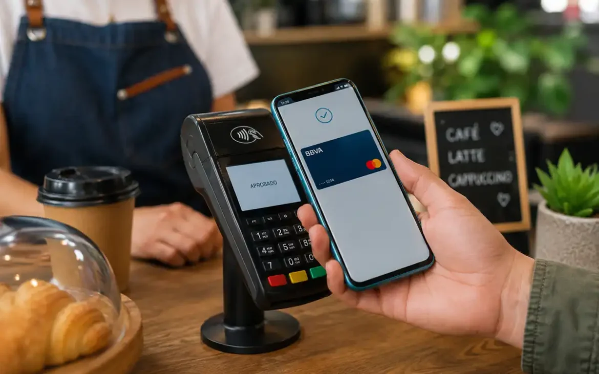Pago NFC con smartphone en un terminal contactless