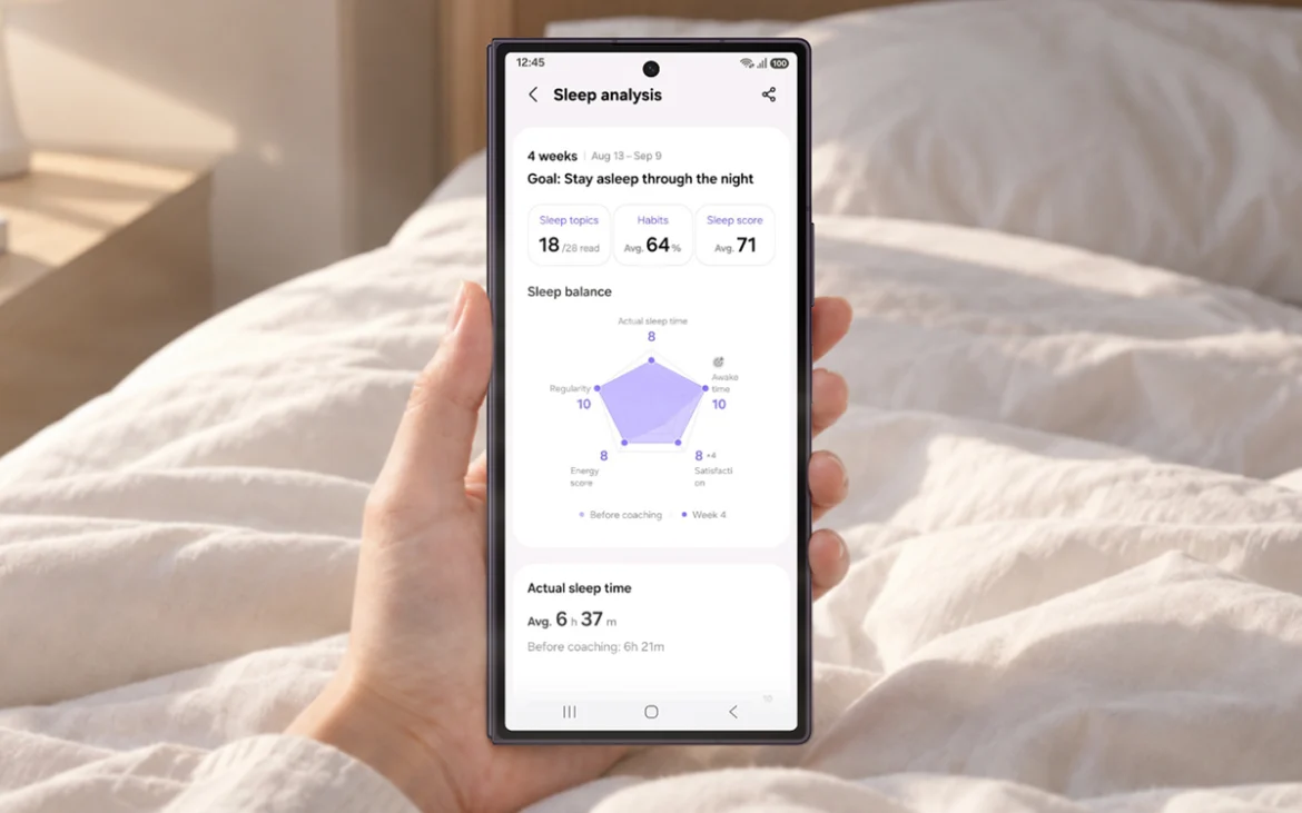 Samsung Health muestra el análisis y equilibrio del sueño